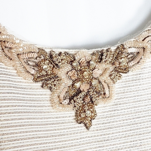 THEIA metallic stripe cocktail dress with beading and sequin wedding - Picture 3 of 6